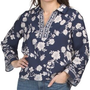 Magaschoni Womens Floral Split Neck Top